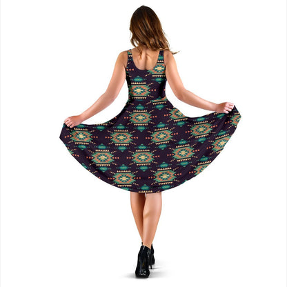 Navajo Geometric Style Print Pattern Sleeveless Dress