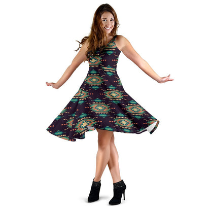 Navajo Geometric Style Print Pattern Sleeveless Dress