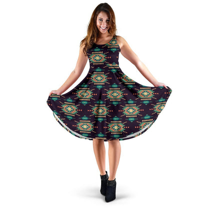 Navajo Geometric Style Print Pattern Sleeveless Dress