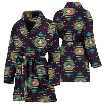 Navajo Geometric Style Print Pattern Women Bath Robe-JTAMIGO.COM