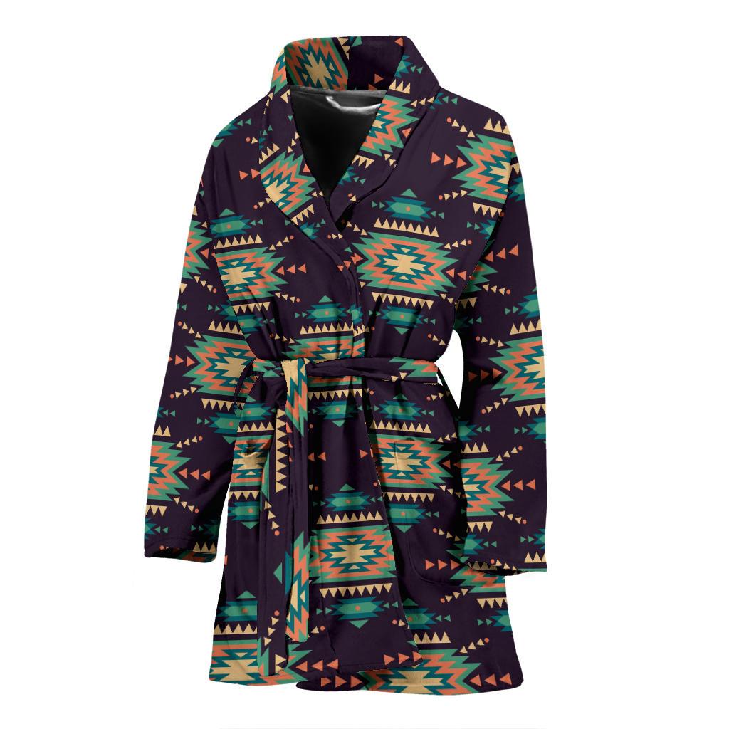 Navajo Geometric Style Print Pattern Women Bath Robe-JTAMIGO.COM