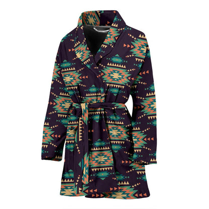 Navajo Geometric Style Print Pattern Women Bath Robe-JTAMIGO.COM