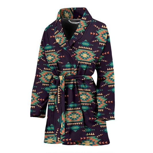 Navajo Geometric Style Print Pattern Women Bath Robe-JTAMIGO.COM