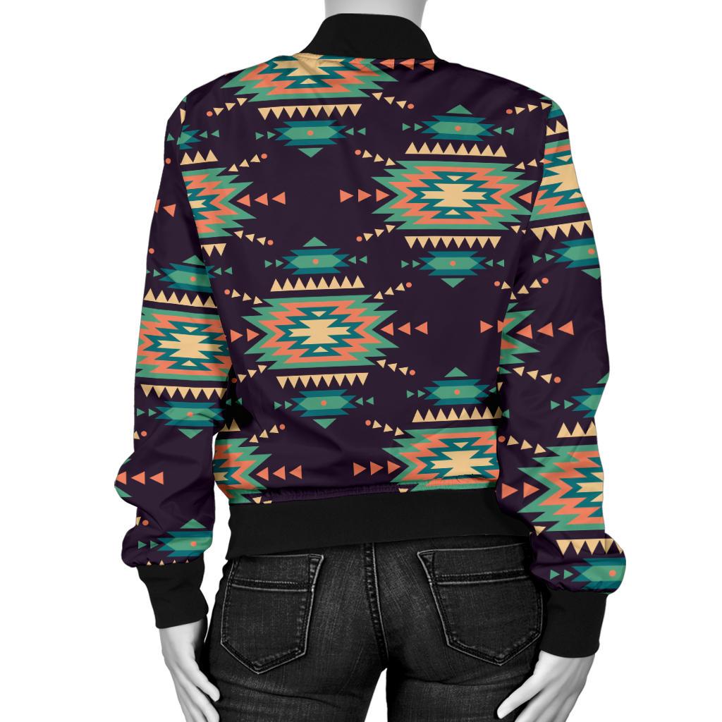 Navajo Geometric Style Print Pattern Women Casual Bomber Jacket