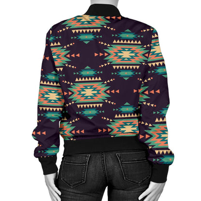 Navajo Geometric Style Print Pattern Women Casual Bomber Jacket
