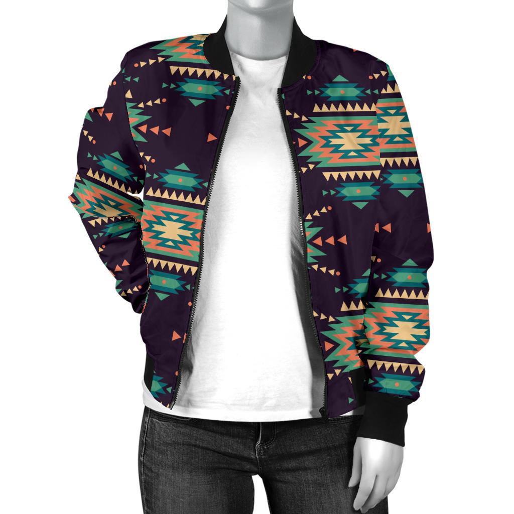 Navajo Geometric Style Print Pattern Women Casual Bomber Jacket