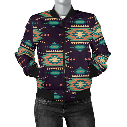 Navajo Geometric Style Print Pattern Women Casual Bomber Jacket