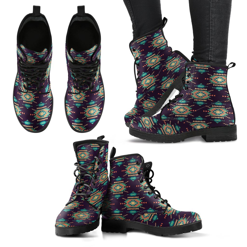 Navajo Geometric Style Print Pattern Women Leather Boots-JTAMIGO.COM