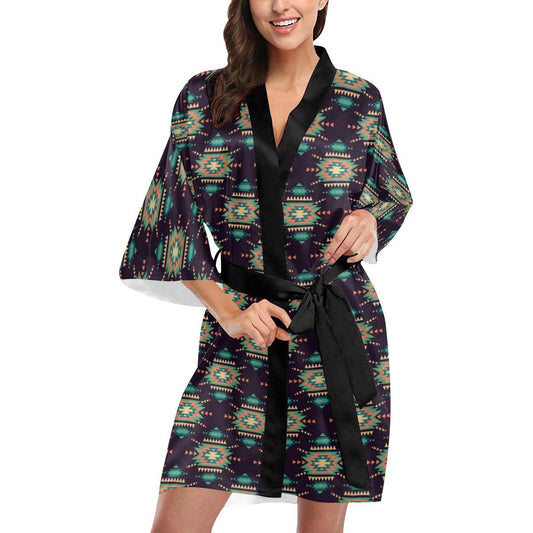 Navajo Geometric Style Print Pattern Women Short Kimono Robe