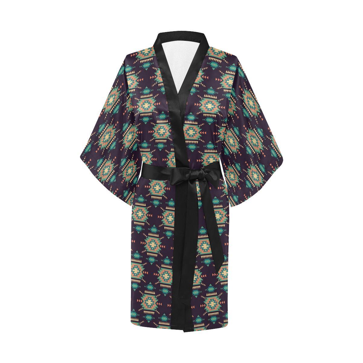 Navajo Geometric Style Print Pattern Women Short Kimono Robe
