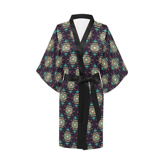 Navajo Geometric Style Print Pattern Women Short Kimono Robe