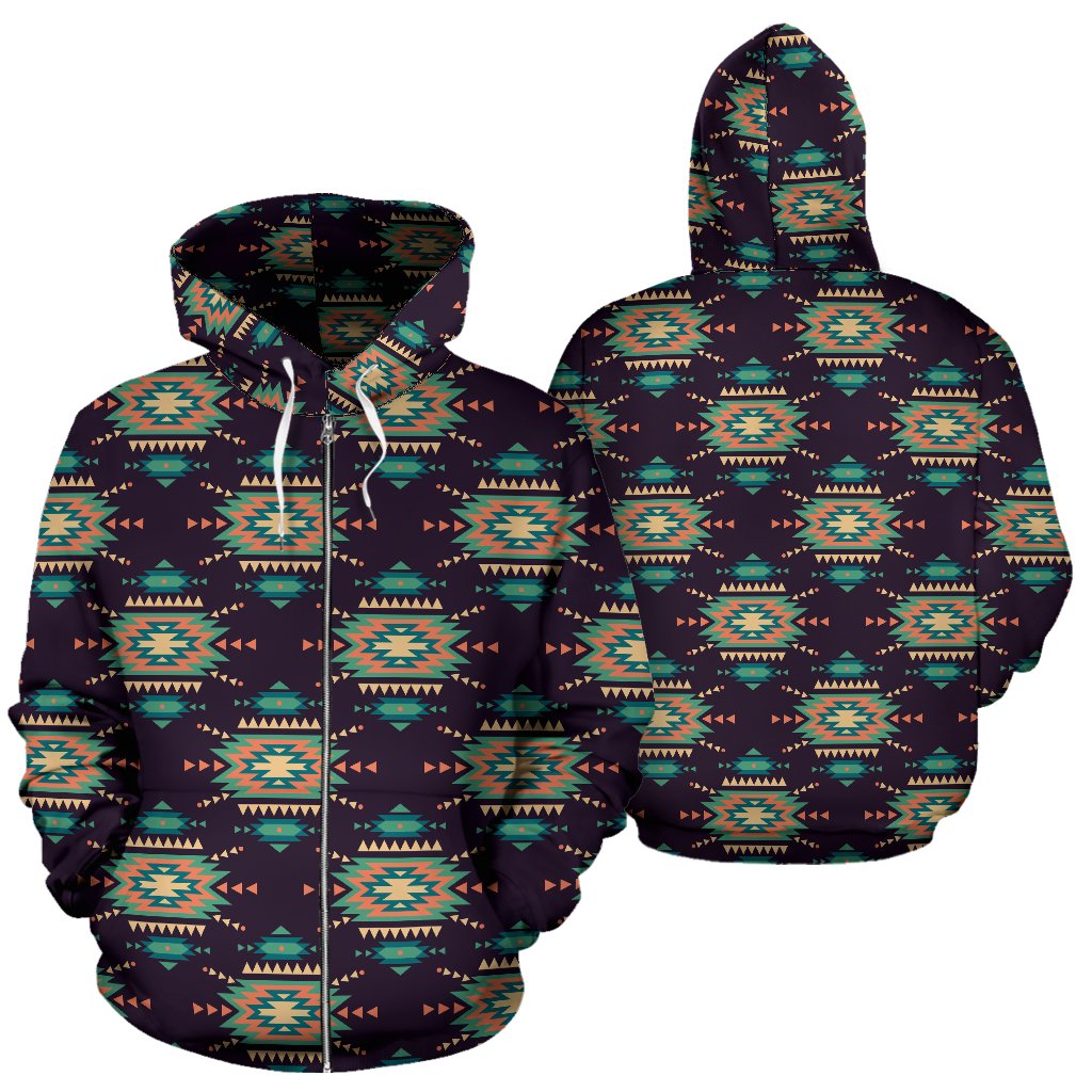 Navajo Geometric Style Print Pattern Zip Up Hoodie