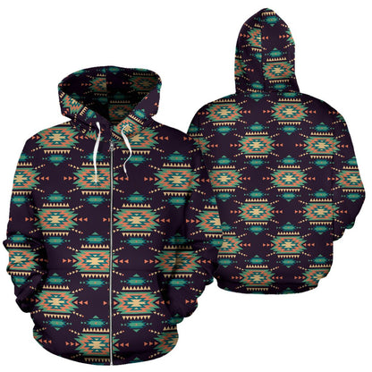 Navajo Geometric Style Print Pattern Zip Up Hoodie