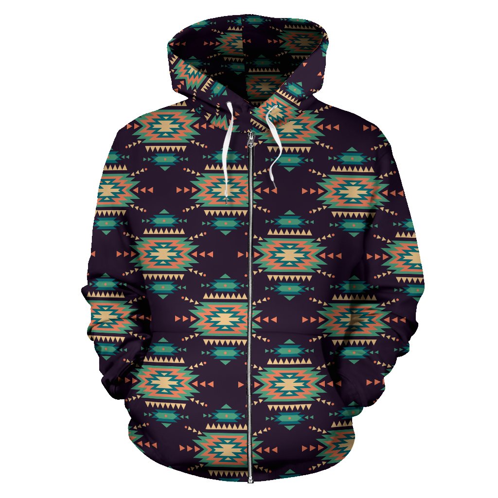Navajo Geometric Style Print Pattern Zip Up Hoodie
