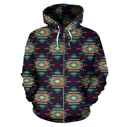 Navajo Geometric Style Print Pattern Zip Up Hoodie