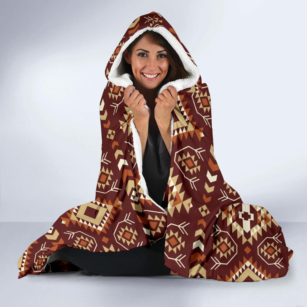 Navajo Native Color Print Pattern Hooded Blanket-JTAMIGO.COM