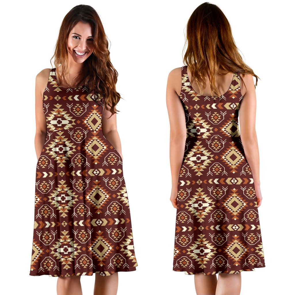 Navajo Native Color Print Pattern Sleeveless Dress