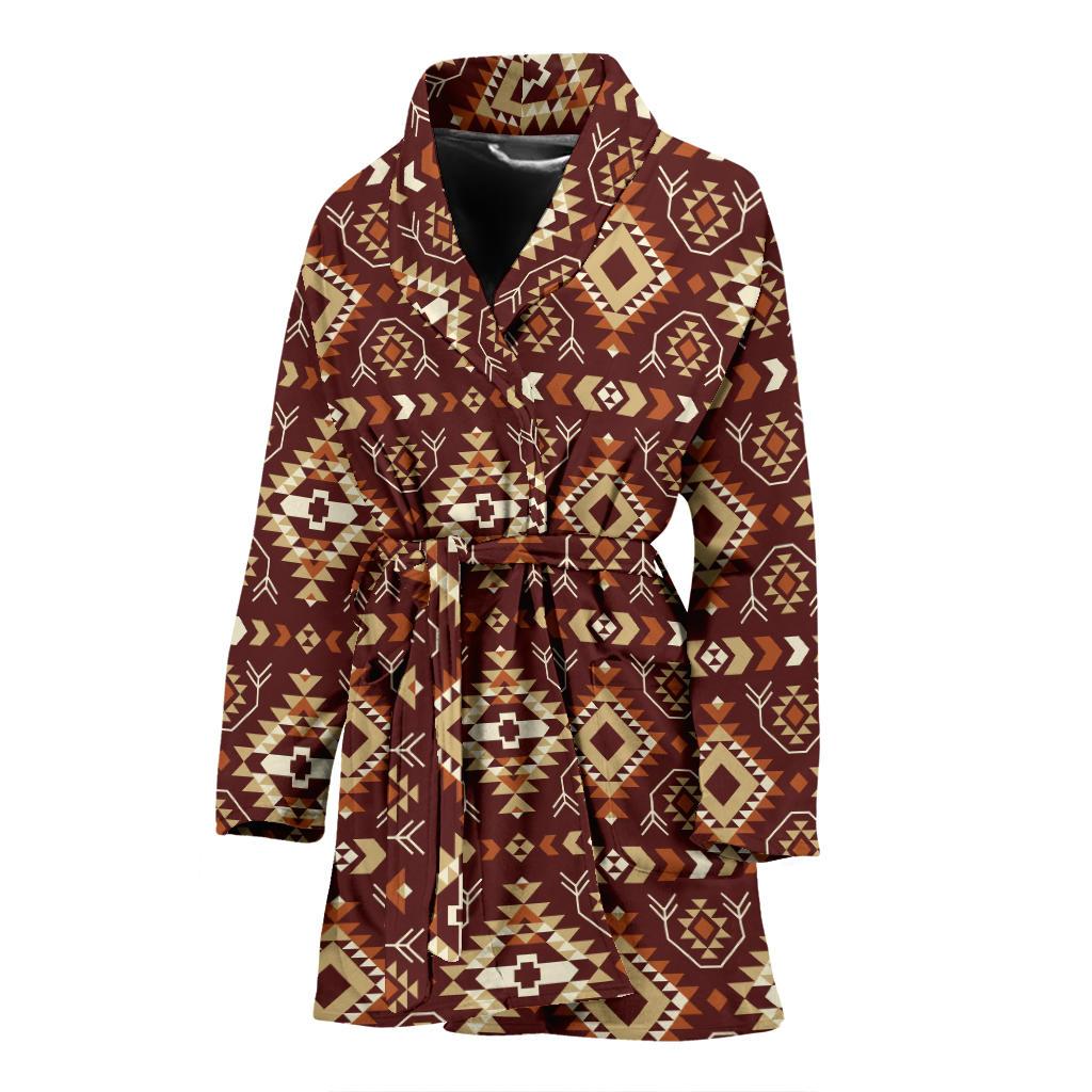 Navajo Native Color Print Pattern Women Bath Robe-JTAMIGO.COM