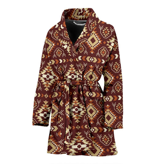 Navajo Native Color Print Pattern Women Bath Robe-JTAMIGO.COM