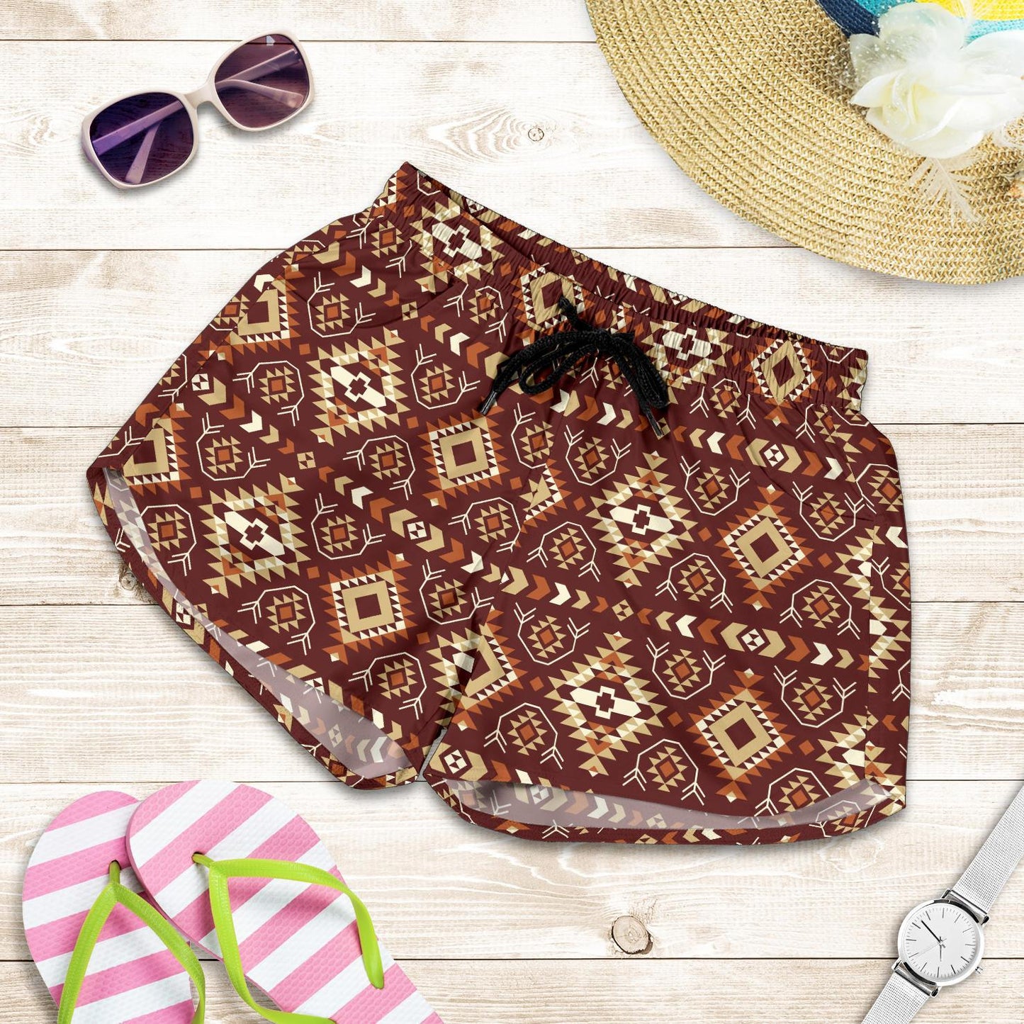 Navajo Native Color Print Pattern Women Shorts-JTAMIGO.COM