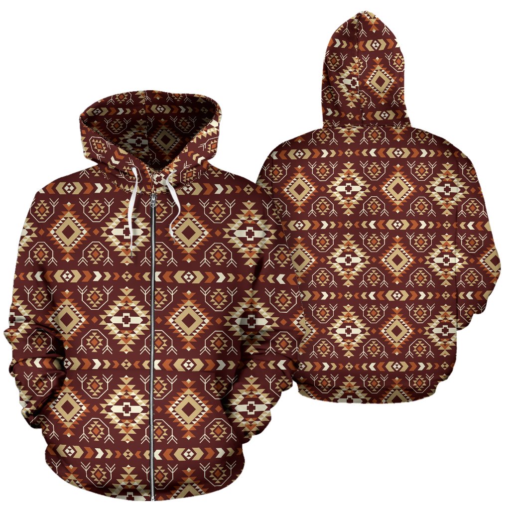 Navajo Native Color Print Pattern Zip Up Hoodie