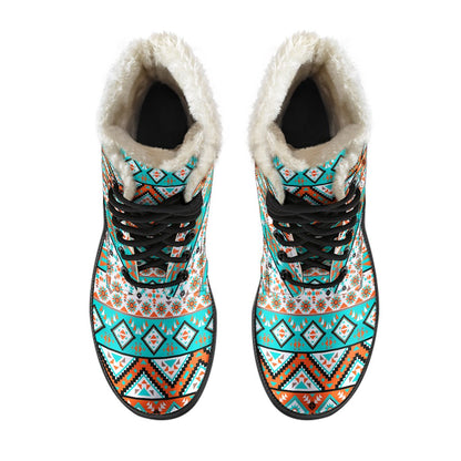 Navajo Style Print Pattern Faux Fur Leather Boots-JTAMIGO.COM