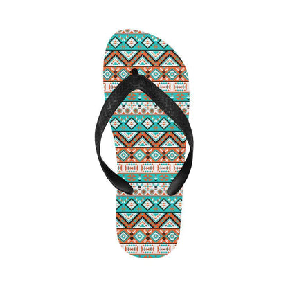 Navajo Style Print Pattern Flip Flops-JTAMIGO.COM