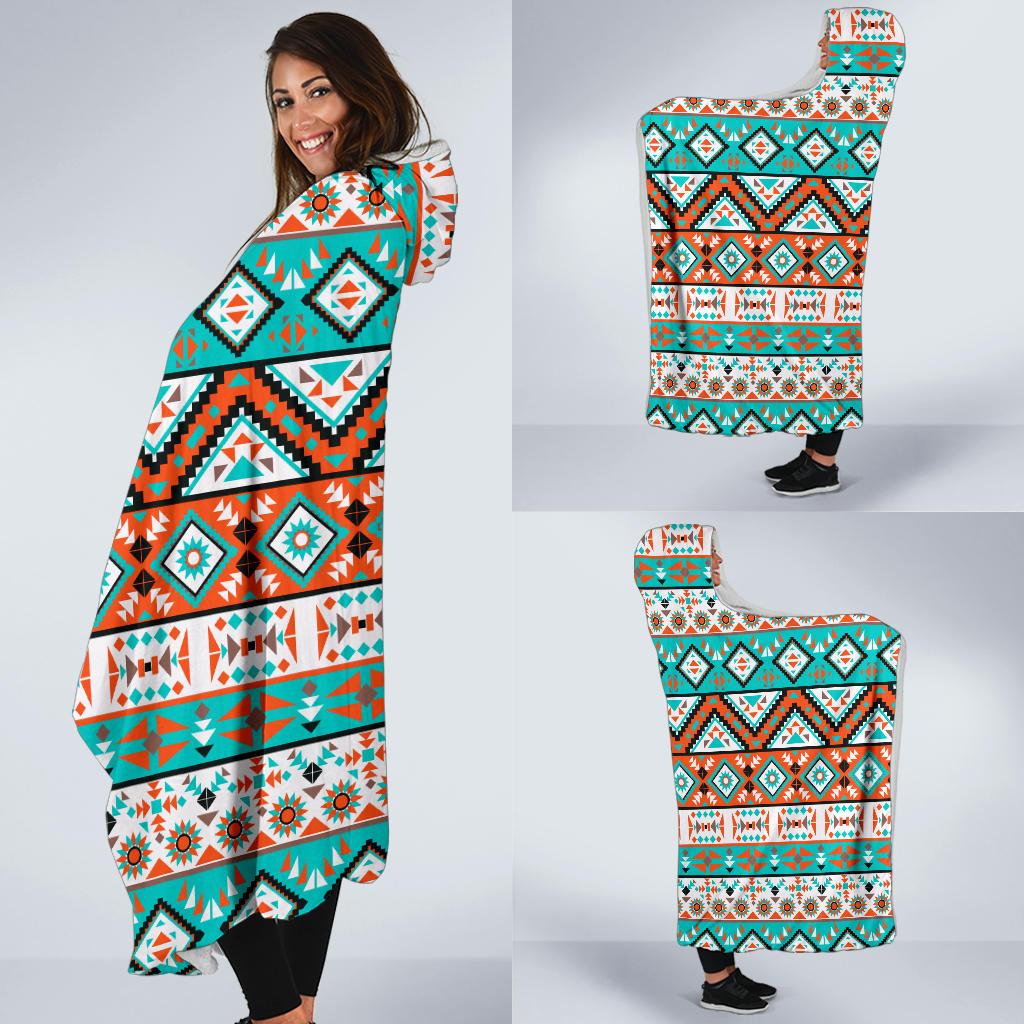 Navajo Style Print Pattern Hooded Blanket-JTAMIGO.COM