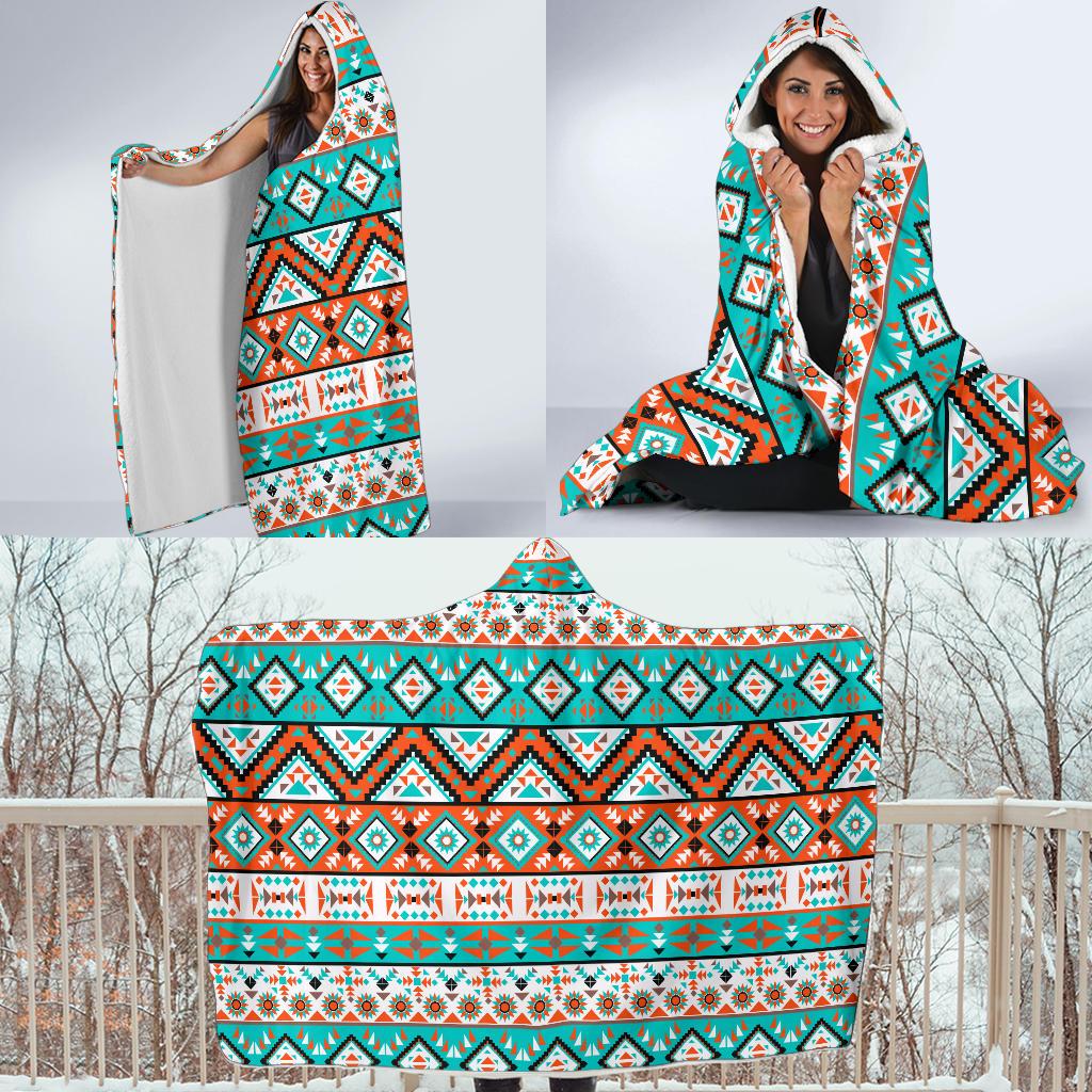 Navajo Style Print Pattern Hooded Blanket-JTAMIGO.COM