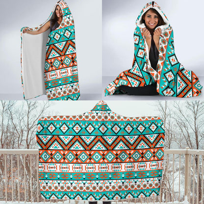 Navajo Style Print Pattern Hooded Blanket-JTAMIGO.COM