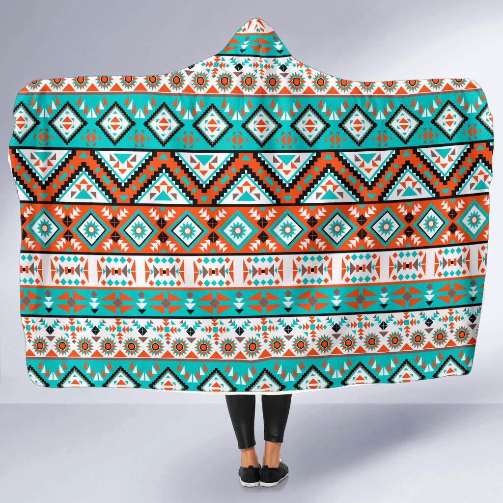 Navajo Style Print Pattern Hooded Blanket-JTAMIGO.COM