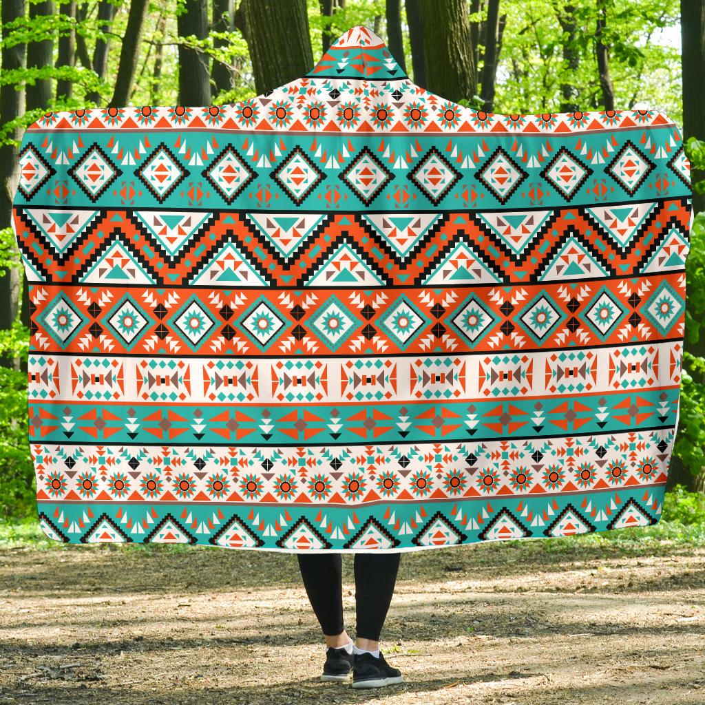 Navajo Style Print Pattern Hooded Blanket-JTAMIGO.COM