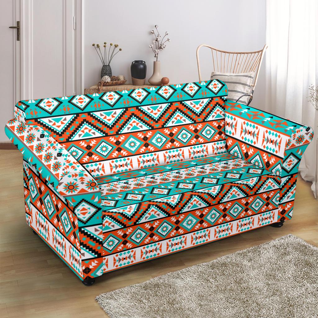Navajo Style Print Pattern Loveseat Slipcover-JTAMIGO.COM