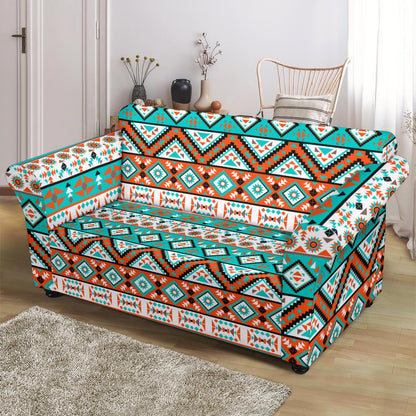 Navajo Style Print Pattern Loveseat Slipcover-JTAMIGO.COM
