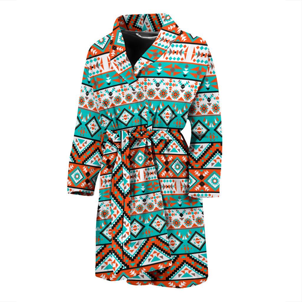 Navajo Style Print Pattern Men Bath Robe-JTAMIGO.COM