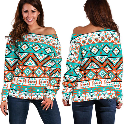 Navajo Style Print Pattern Off Shoulder Sweatshirt