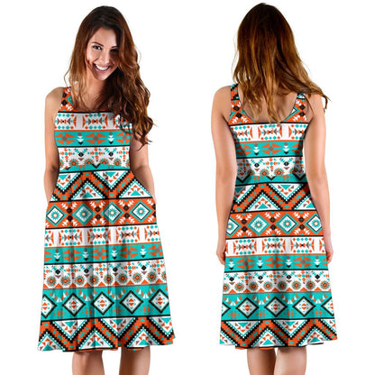 Navajo Style Print Pattern Sleeveless Dress