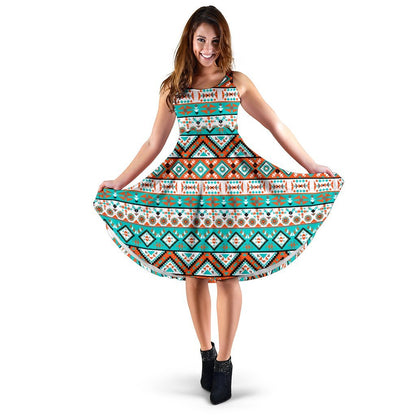 Navajo Style Print Pattern Sleeveless Dress