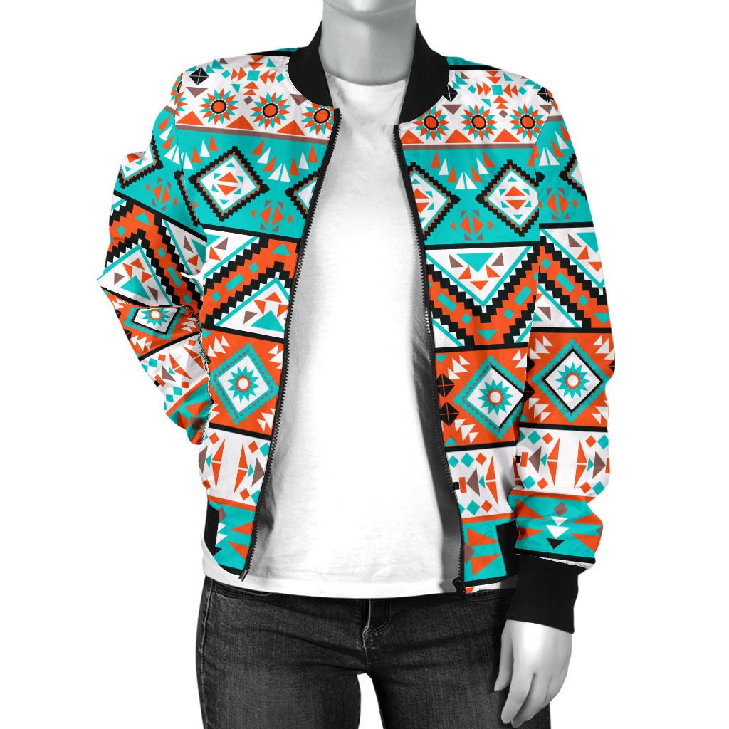 Navajo Style Print Pattern Women Casual Bomber Jacket
