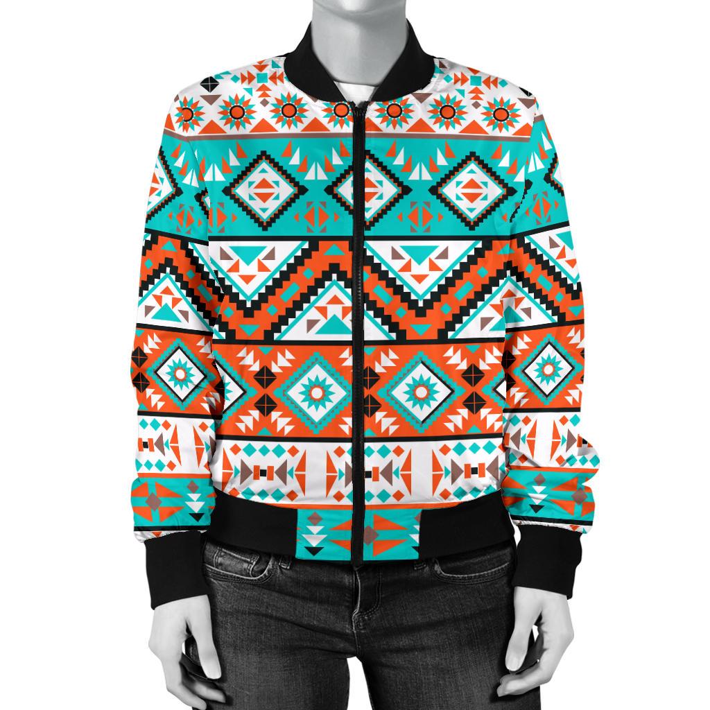Navajo Style Print Pattern Women Casual Bomber Jacket