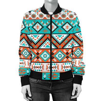 Navajo Style Print Pattern Women Casual Bomber Jacket