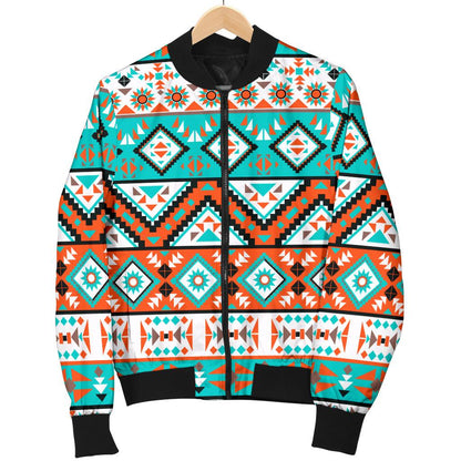 Navajo Style Print Pattern Women Casual Bomber Jacket