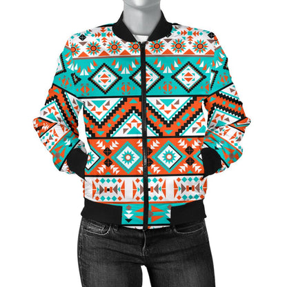 Navajo Style Print Pattern Women Casual Bomber Jacket