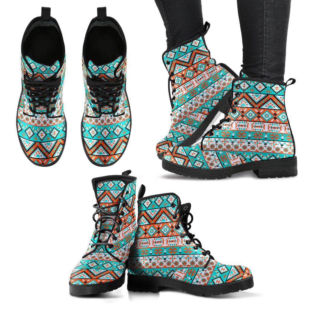 Navajo Style Print Pattern Women Leather Boots-JTAMIGO.COM