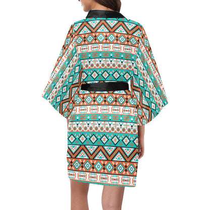 Navajo Style Print Pattern Women Short Kimono Robe