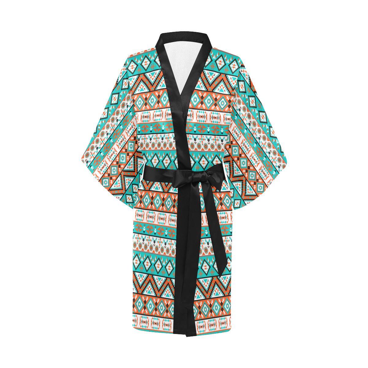 Navajo Style Print Pattern Women Short Kimono Robe