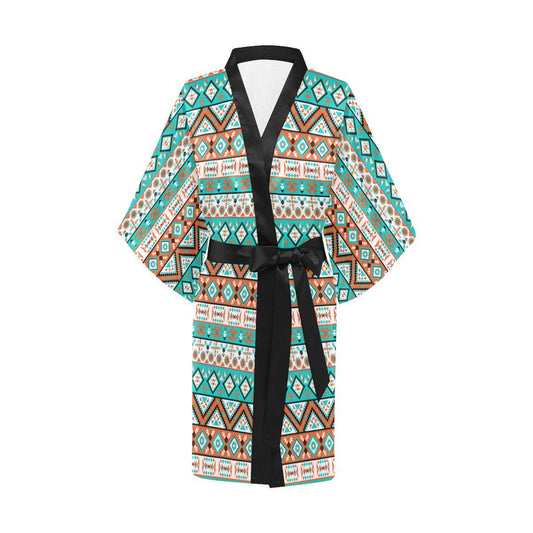 Navajo Style Print Pattern Women Short Kimono Robe