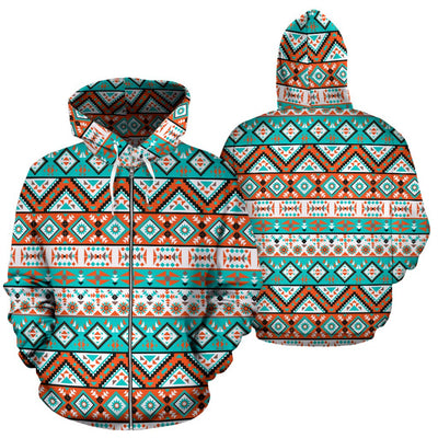 Navajo Style Print Pattern Zip Up Hoodie