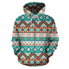 Navajo Style Print Pattern Zip Up Hoodie