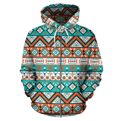 Navajo Style Print Pattern Zip Up Hoodie